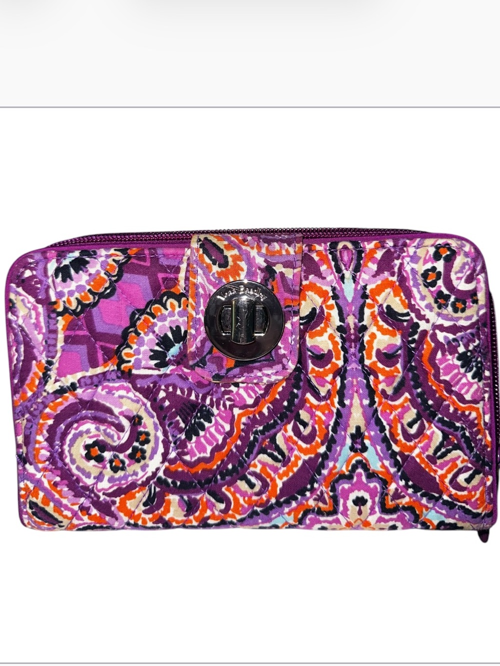 Vera Bradley Purple Paisley Quilted Turnlock Wallet